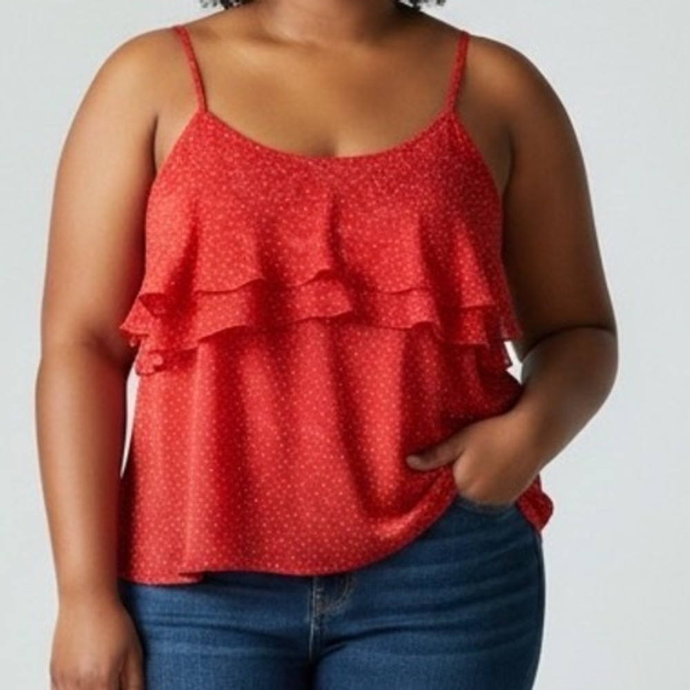 CJ Banks‎ Womens Red Sequin Layered Sleeveless Top Plus Size 1X